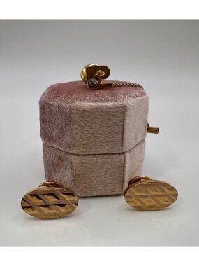 Pierre Cardin Cufflinks Tie Tack Set Gold Tone Diamond Accent Signed Vtg